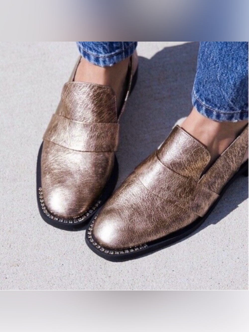 NWOT Free People Abbey Road sling back loafer style metallic color shoes.  Sz 11 - Picture 2 of 11